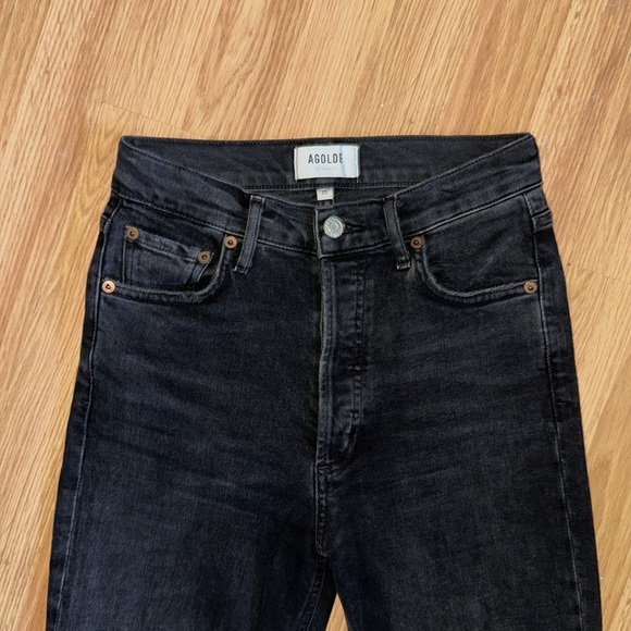 Agolde Nico High Rise Slim Jeans Button Fly Black  Distressed Size 25 - Picture 6 of 7